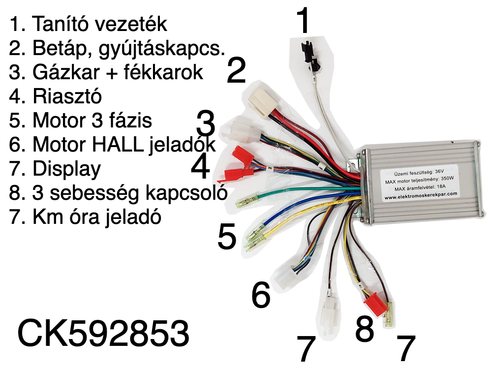 CK592853 - 36V 350W hall vezérlő bekötési rajza